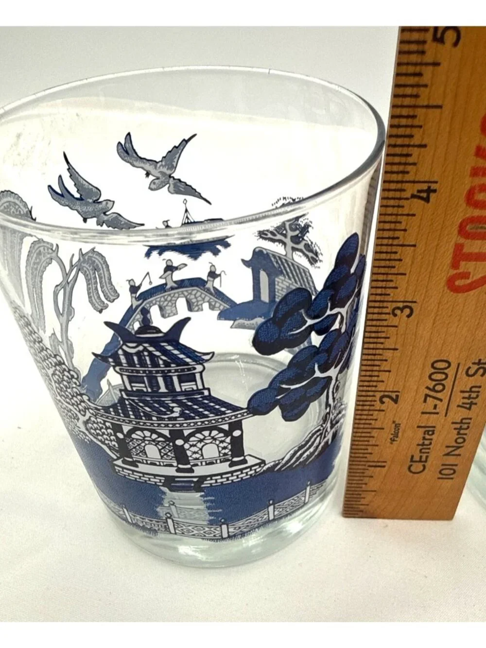 VTG Set Of 3 Blue Willow Patterned Glass Tumblers 4-Inch Height Asian-Inspired D